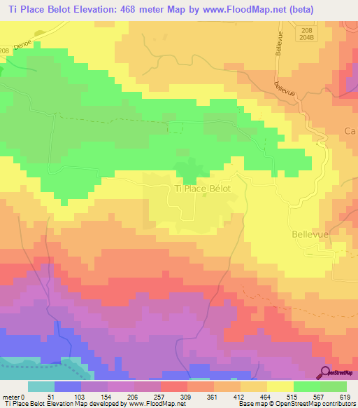 Ti Place Belot,Haiti Elevation Map