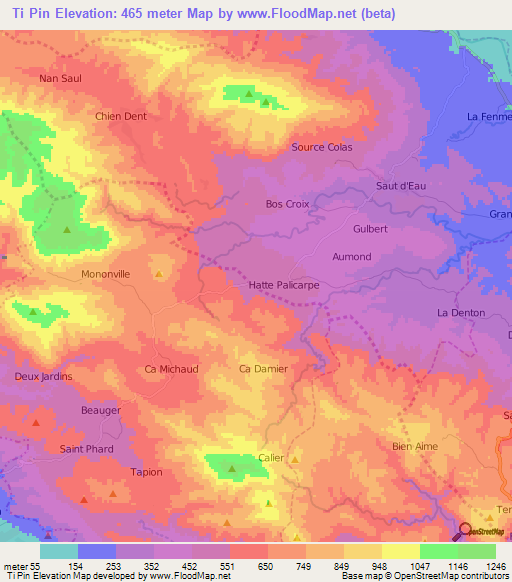 Ti Pin,Haiti Elevation Map