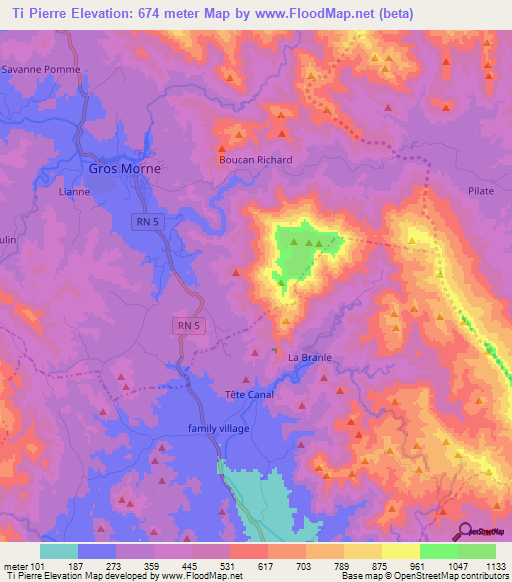 Ti Pierre,Haiti Elevation Map