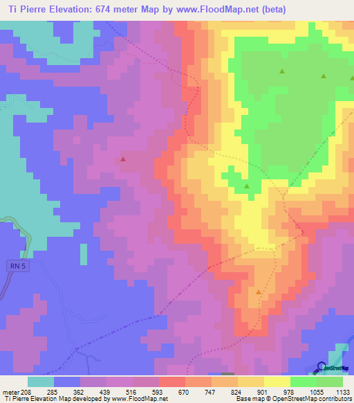 Ti Pierre,Haiti Elevation Map