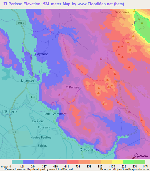 Ti Perisse,Haiti Elevation Map