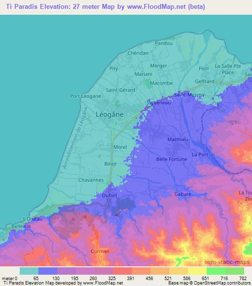 Ti Paradis,Haiti Elevation Map