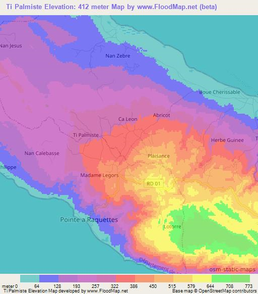 Ti Palmiste,Haiti Elevation Map