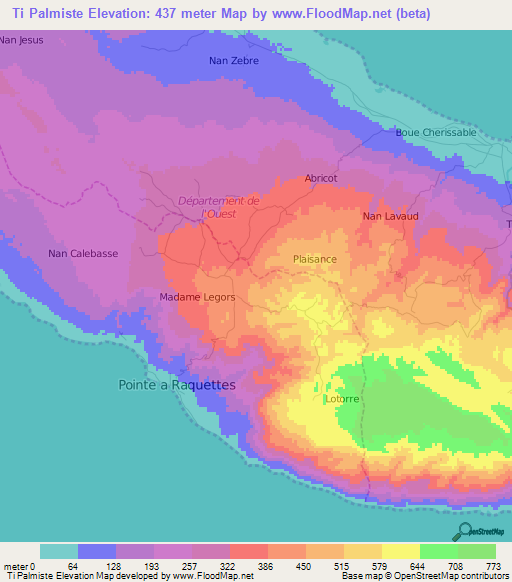 Ti Palmiste,Haiti Elevation Map