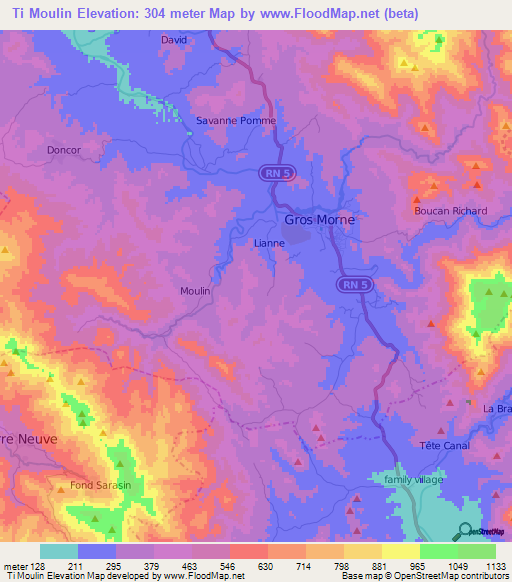 Ti Moulin,Haiti Elevation Map