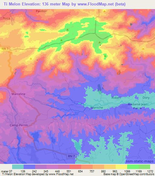 Ti Melon,Haiti Elevation Map