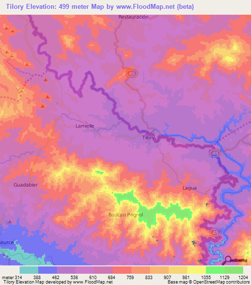 Tilory,Haiti Elevation Map