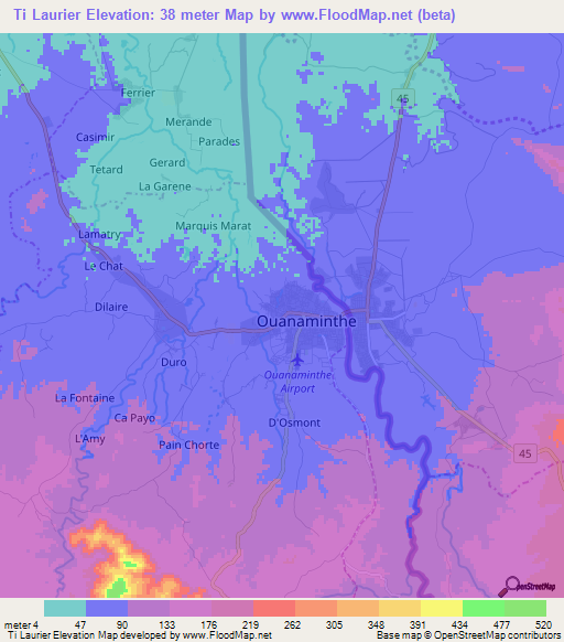 Ti Laurier,Haiti Elevation Map