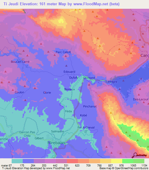 Ti Jeudi,Haiti Elevation Map