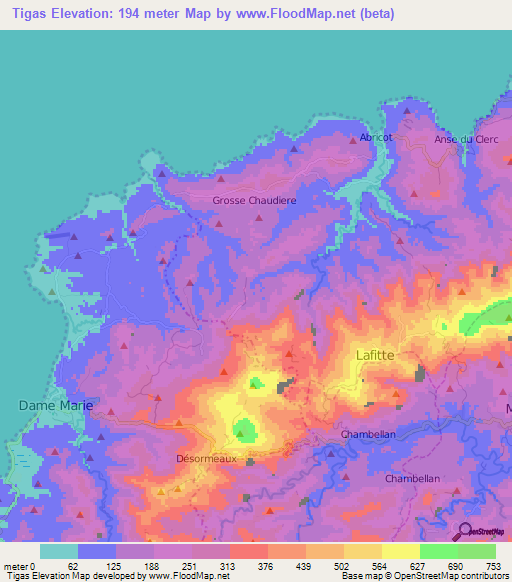 Tigas,Haiti Elevation Map