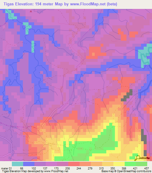 Tigas,Haiti Elevation Map