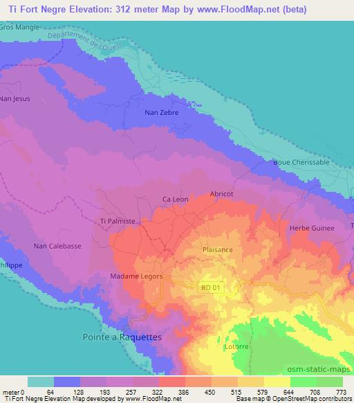 Ti Fort Negre,Haiti Elevation Map