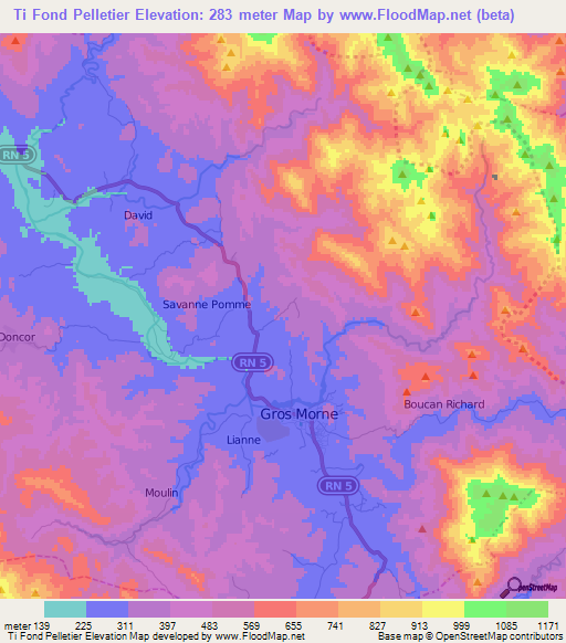 Ti Fond Pelletier,Haiti Elevation Map