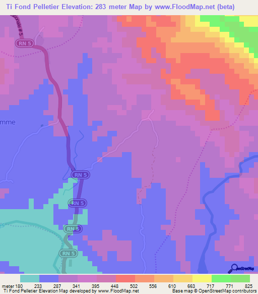 Ti Fond Pelletier,Haiti Elevation Map