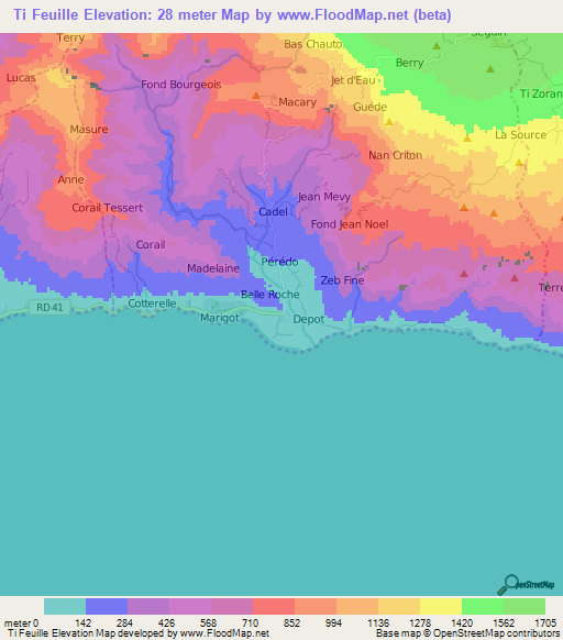 Ti Feuille,Haiti Elevation Map