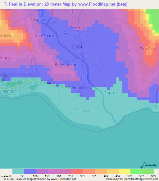 Ti Feuille,Haiti Elevation Map