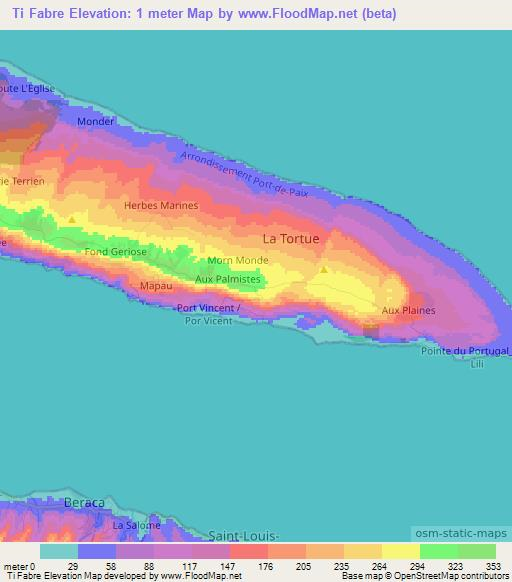 Ti Fabre,Haiti Elevation Map