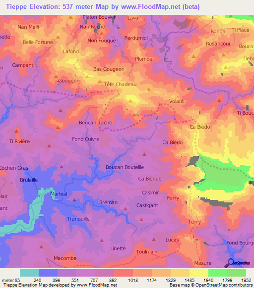 Tieppe,Haiti Elevation Map