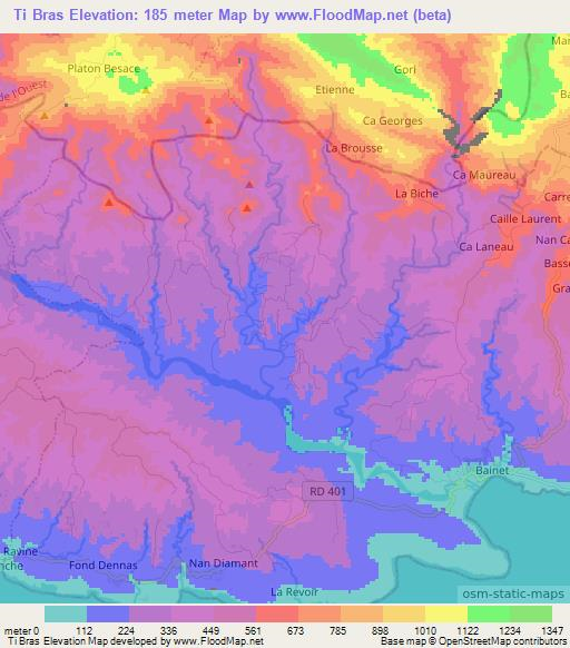 Ti Bras,Haiti Elevation Map