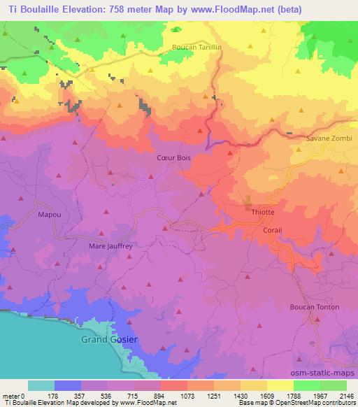 Ti Boulaille,Haiti Elevation Map