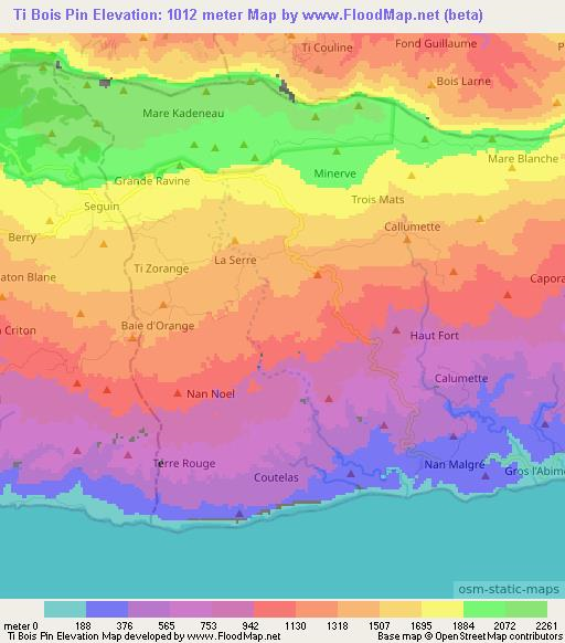 Ti Bois Pin,Haiti Elevation Map