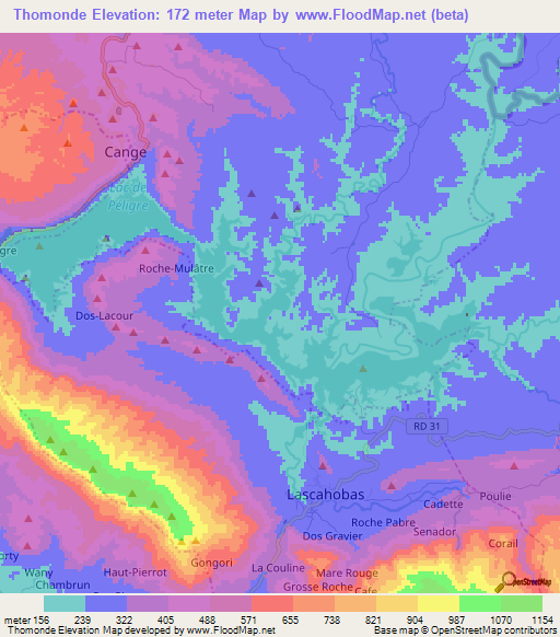 Thomonde,Haiti Elevation Map