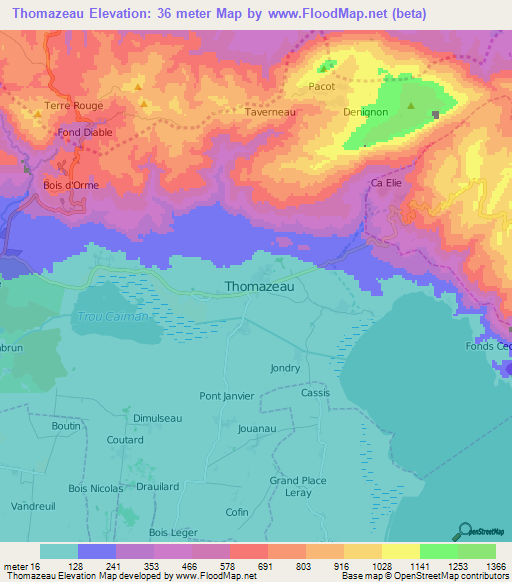 Thomazeau,Haiti Elevation Map