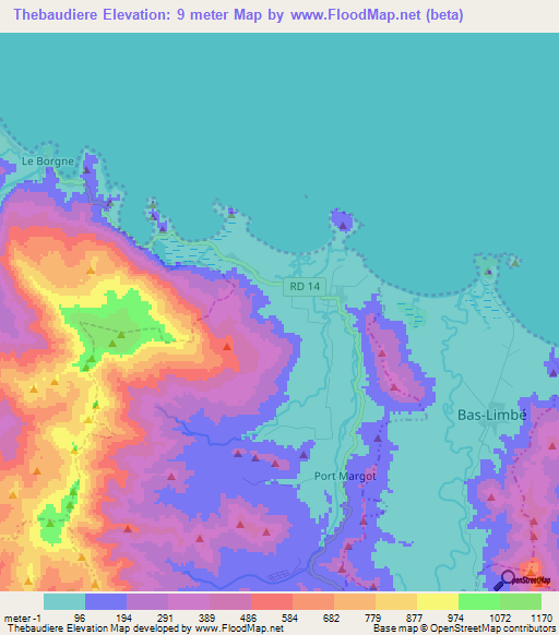 Thebaudiere,Haiti Elevation Map