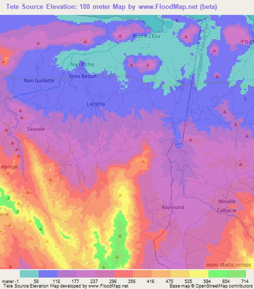 Tete Source,Haiti Elevation Map