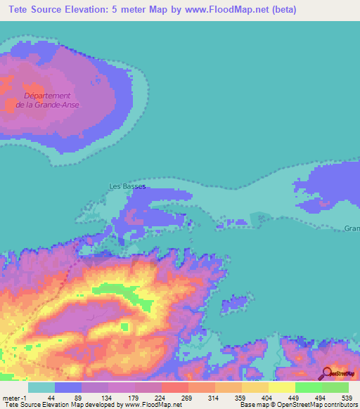 Tete Source,Haiti Elevation Map