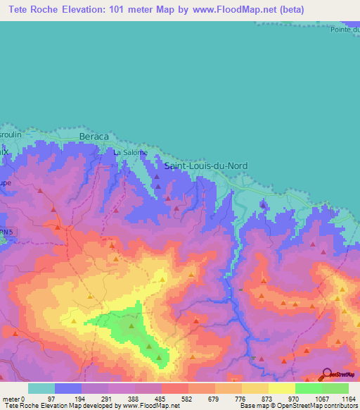 Tete Roche,Haiti Elevation Map