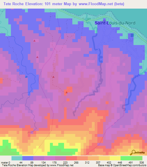 Tete Roche,Haiti Elevation Map