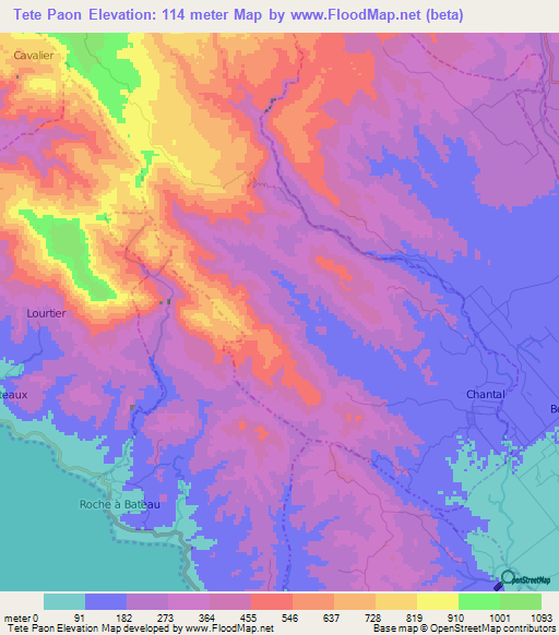 Tete Paon,Haiti Elevation Map