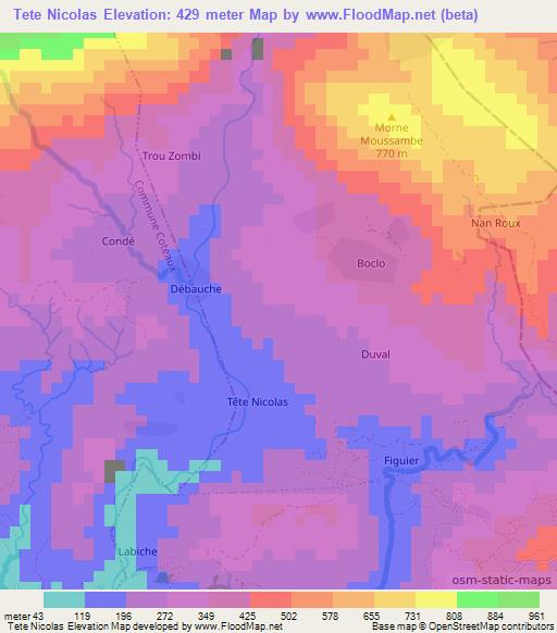 Tete Nicolas,Haiti Elevation Map