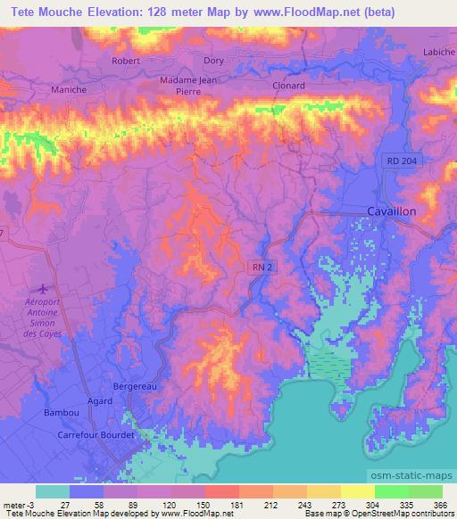 Tete Mouche,Haiti Elevation Map