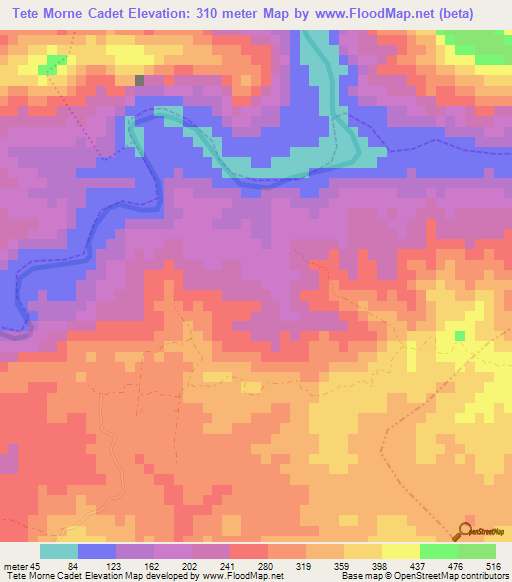 Tete Morne Cadet,Haiti Elevation Map