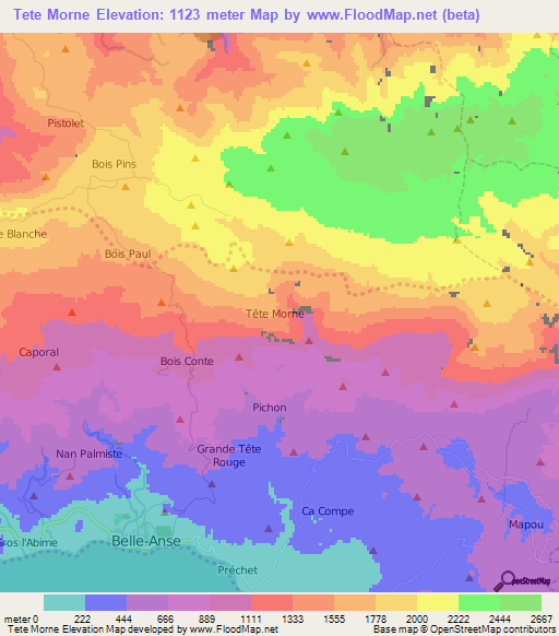 Tete Morne,Haiti Elevation Map