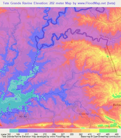 Tete Grande Ravine,Haiti Elevation Map