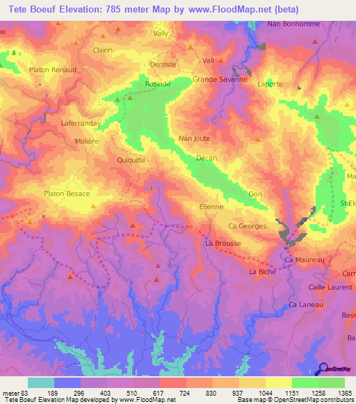 Tete Boeuf,Haiti Elevation Map