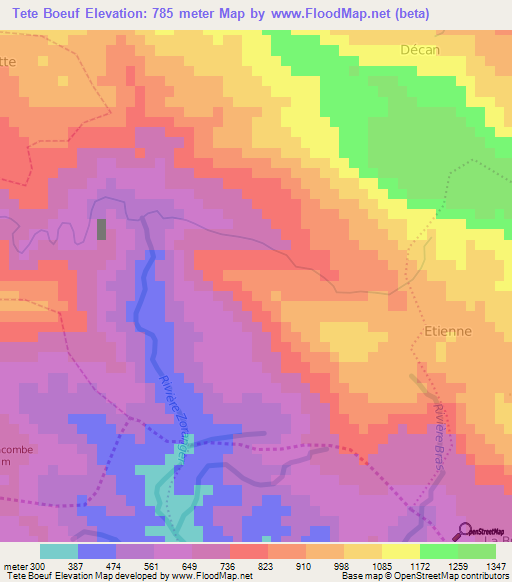 Tete Boeuf,Haiti Elevation Map