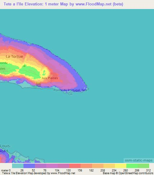 Tete a l'Ile,Haiti Elevation Map