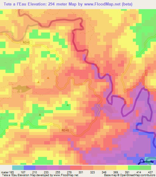 Tete a l'Eau,Haiti Elevation Map