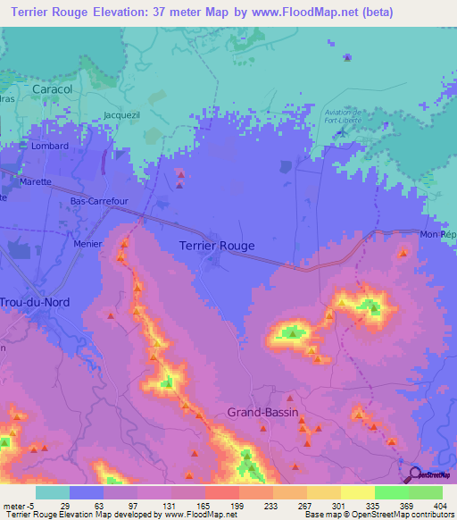 Terrier Rouge,Haiti Elevation Map