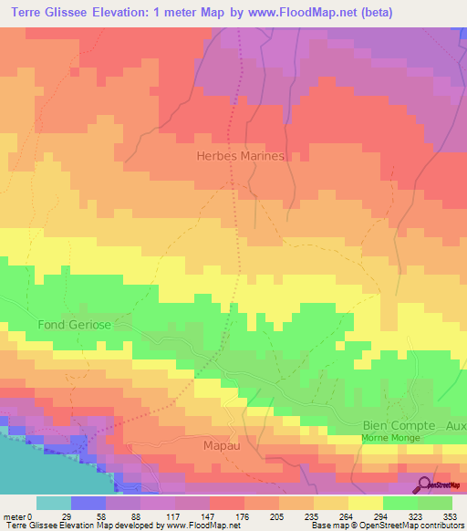 Terre Glissee,Haiti Elevation Map