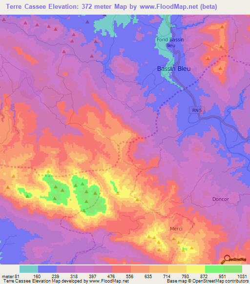 Terre Cassee,Haiti Elevation Map