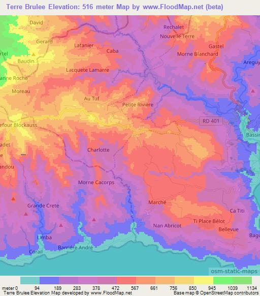 Terre Brulee,Haiti Elevation Map