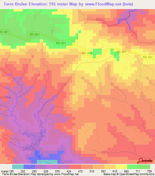 Terre Brulee,Haiti Elevation Map