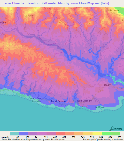 Terre Blanche,Haiti Elevation Map