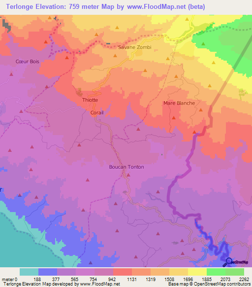 Terlonge,Haiti Elevation Map