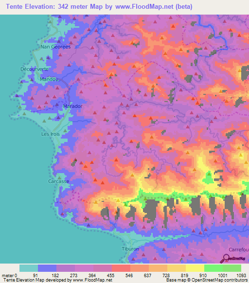 Tente,Haiti Elevation Map